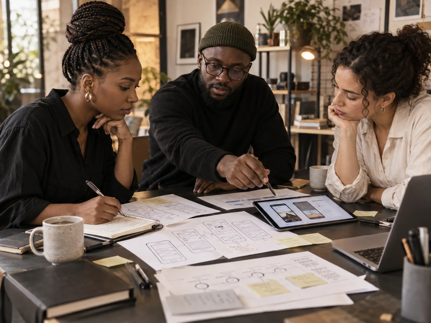 Product team reviewing an application interface together